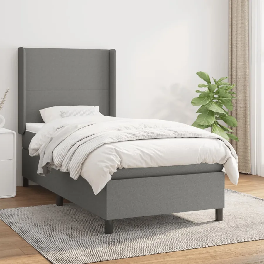 Sommier à lattes de lit avec matelas Gris foncé 100x200cm Tissu