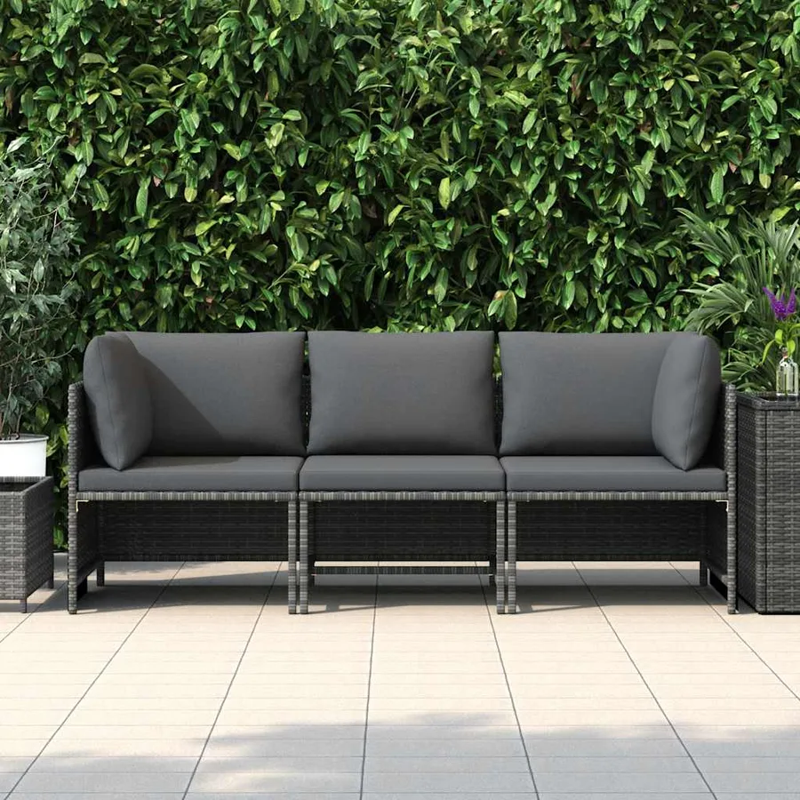 Canapé de jardin à 3 places avec coussins Gris Résine tressée - 3