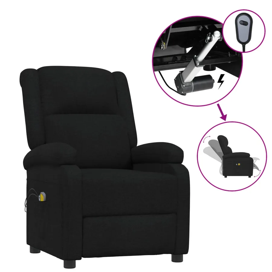 Fauteuil électrique de massage Noir Tissu - 2