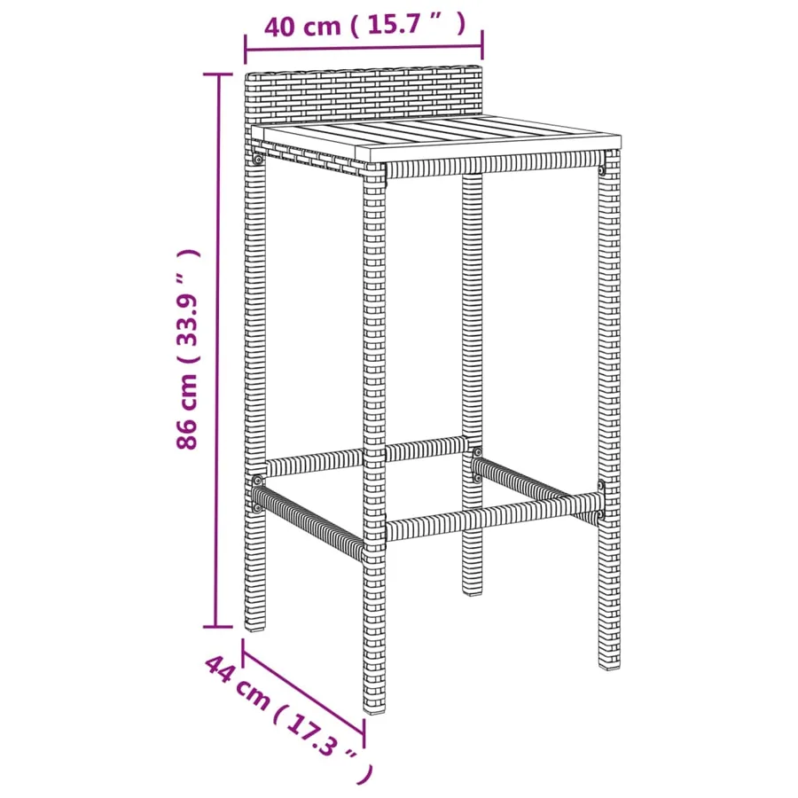 Tabourets de bar lot de 2 gris résine tressée et bois d'acacia - 8