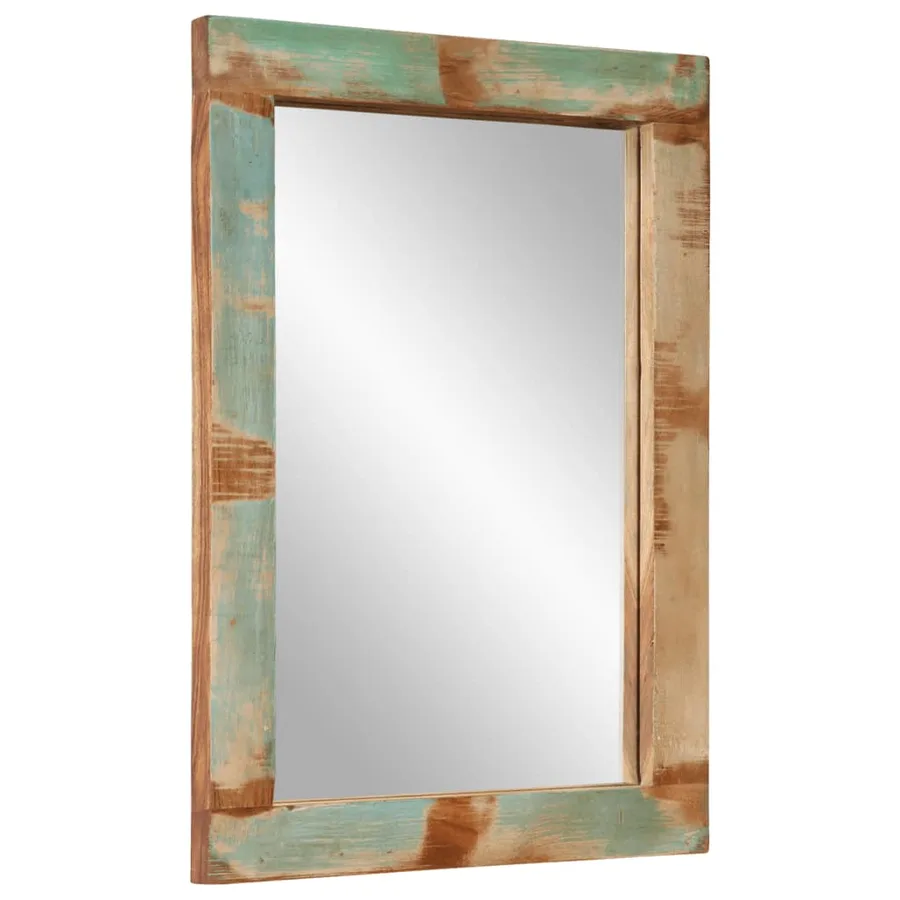 Miroir 70x50 cm bois massif de récupération et verre - 2