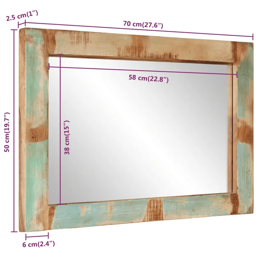 Miroir 70x50 cm bois massif de récupération et verre - 9