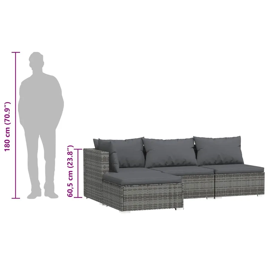 Salon de jardin 4 pcs avec coussins Gris Résine tressée - 12