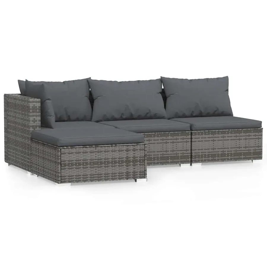 Salon de jardin 4 pcs avec coussins Gris Résine tressée - 2