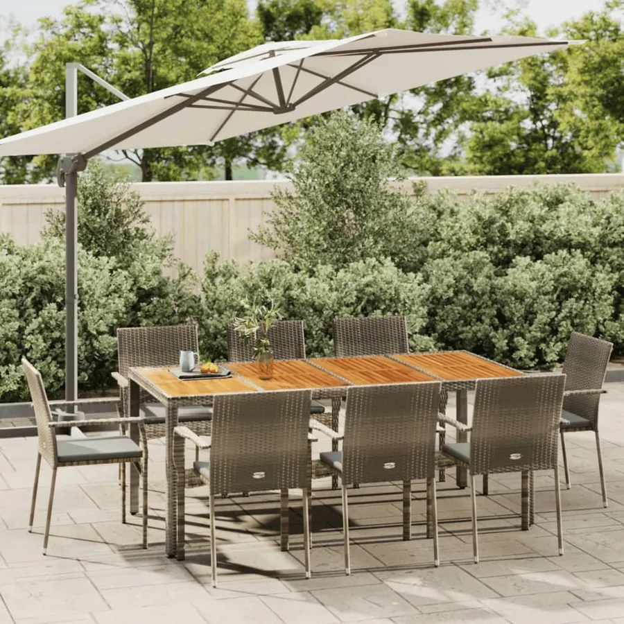 Ensemble à manger de jardin 9 pcs coussins gris résine tressée
