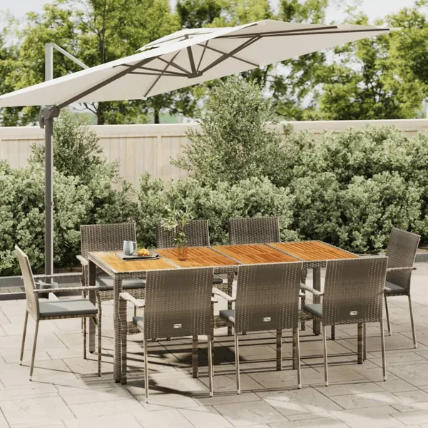 Ensemble à manger de jardin 9 pcs coussins gris résine tressée