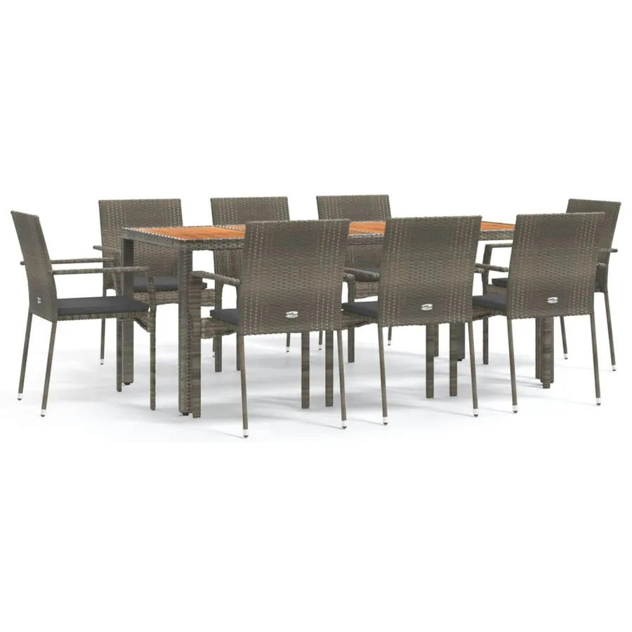 Ensemble à manger de jardin 9 pcs coussins gris résine tressée - 2