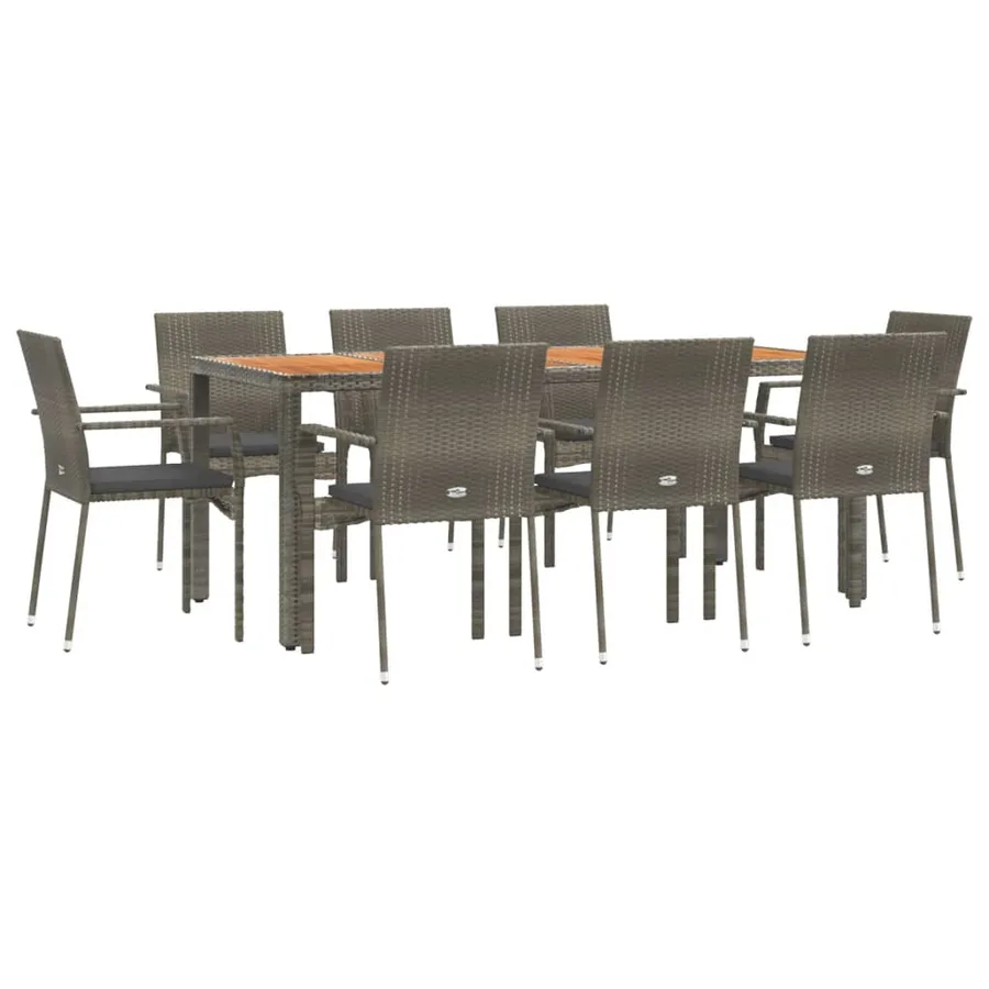 Ensemble à manger de jardin 9 pcs coussins gris résine tressée - 3