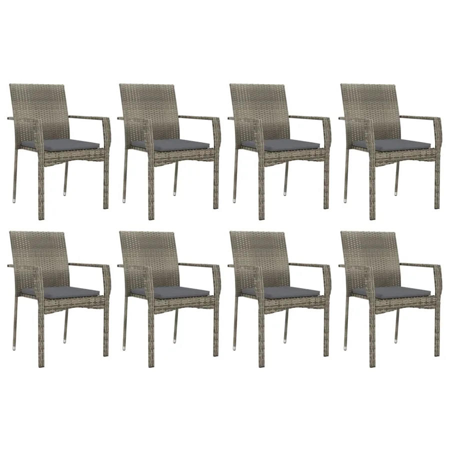 Ensemble à manger de jardin 9 pcs coussins gris résine tressée - 4