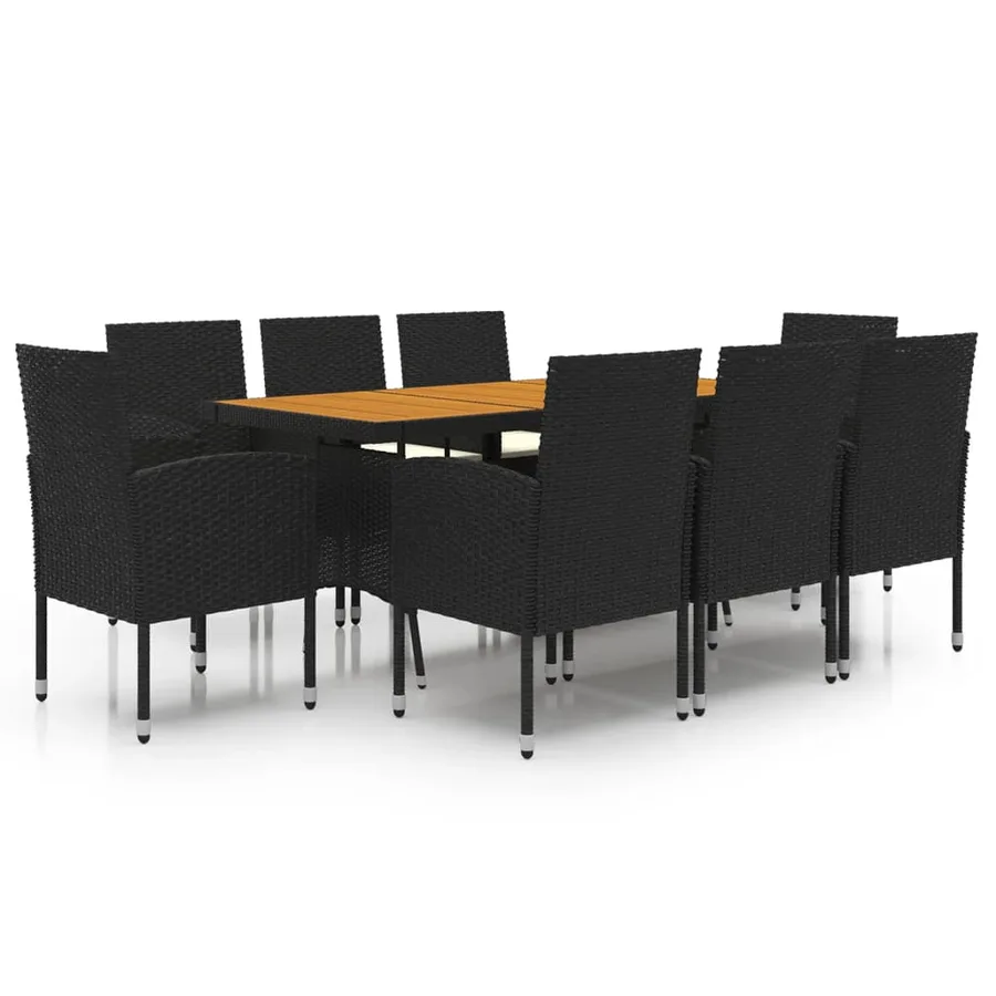 Ensemble à manger d'extérieur 9 pcs Résine tressée Noir - 2