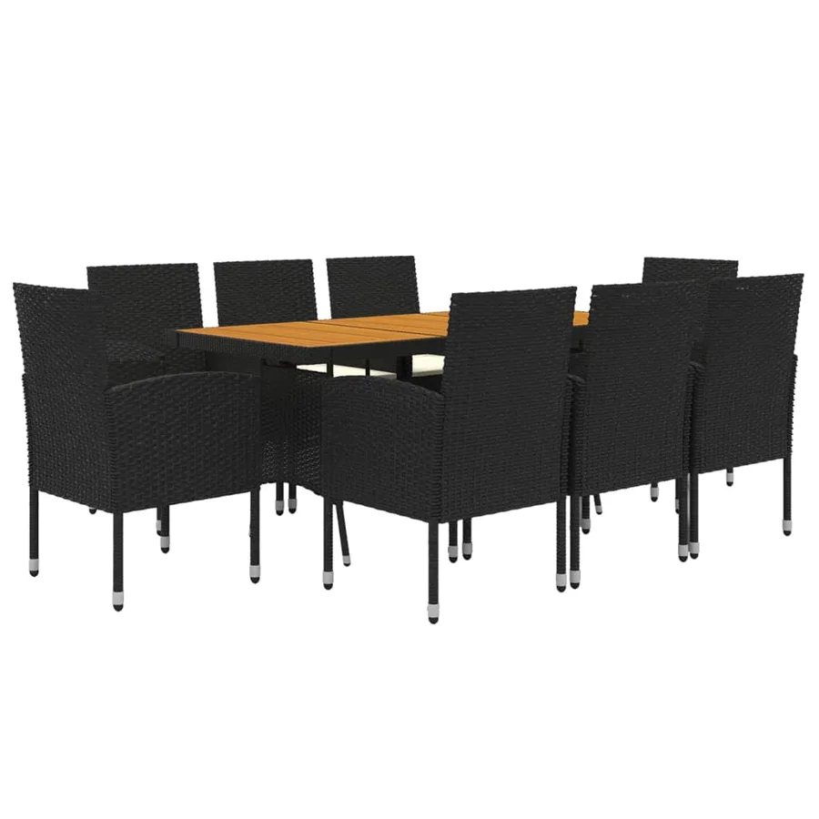 Ensemble à manger d'extérieur 9 pcs Résine tressée Noir - 3