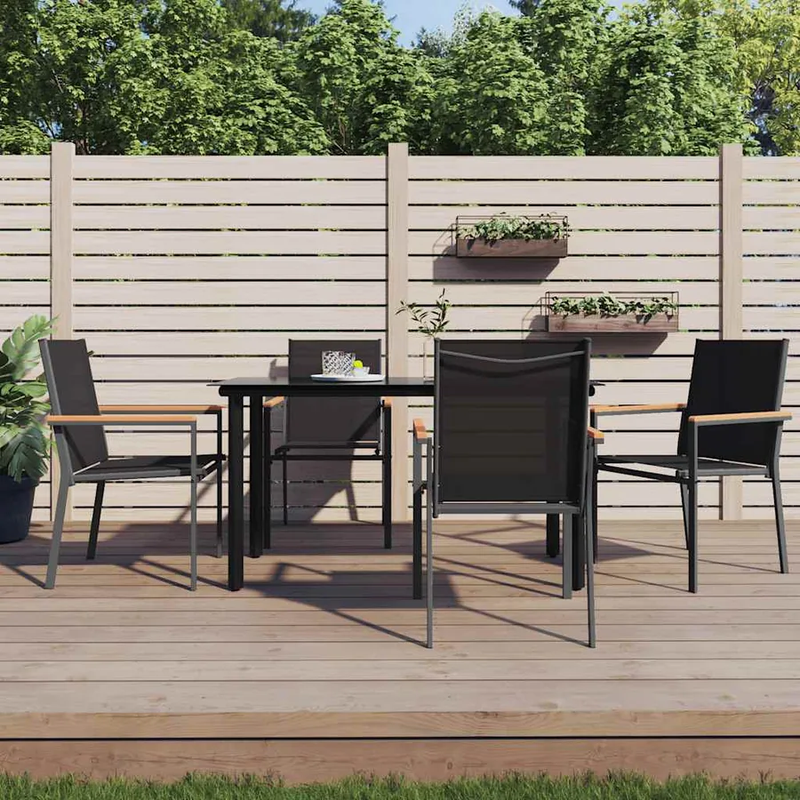 Ensemble à manger de jardin 5 pcs noir textilène et acier