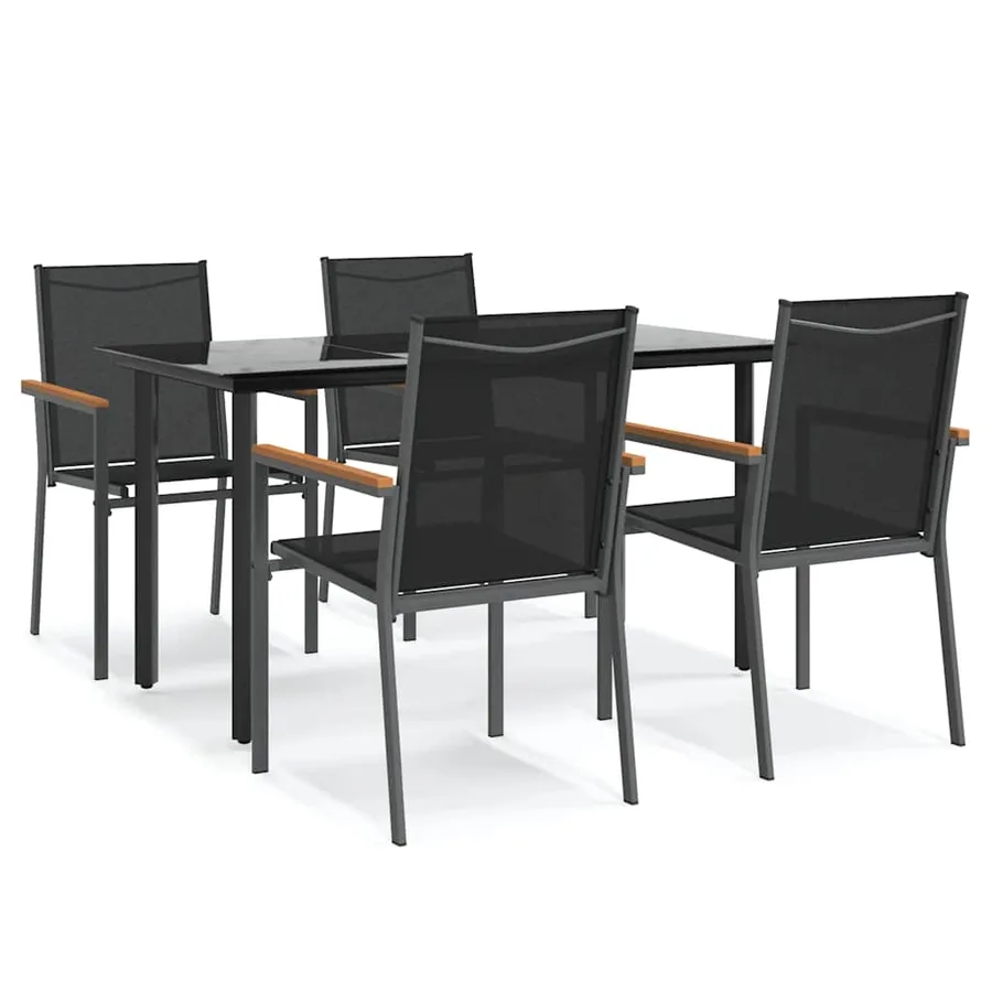 Ensemble à manger de jardin 5 pcs noir textilène et acier - 2