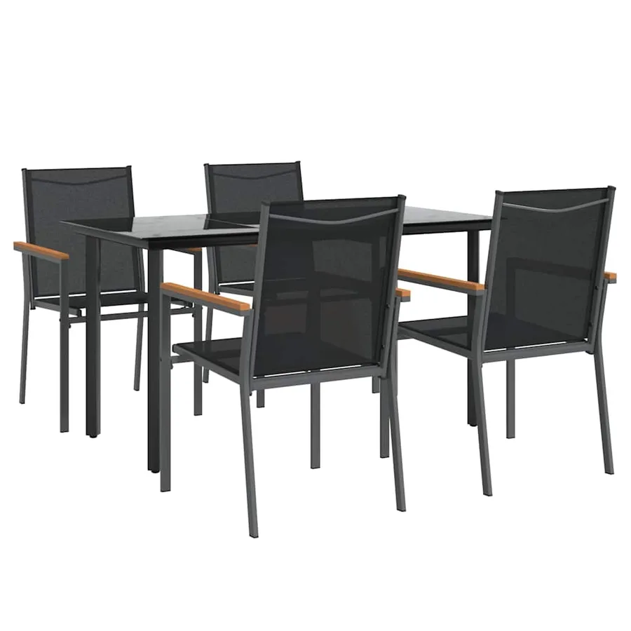 Ensemble à manger de jardin 5 pcs noir textilène et acier - 3