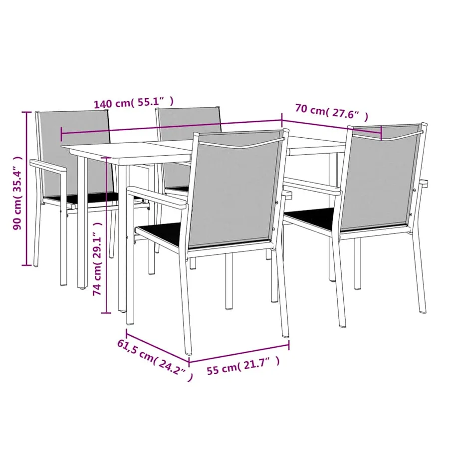 Ensemble à manger de jardin 5 pcs noir textilène et acier - 9