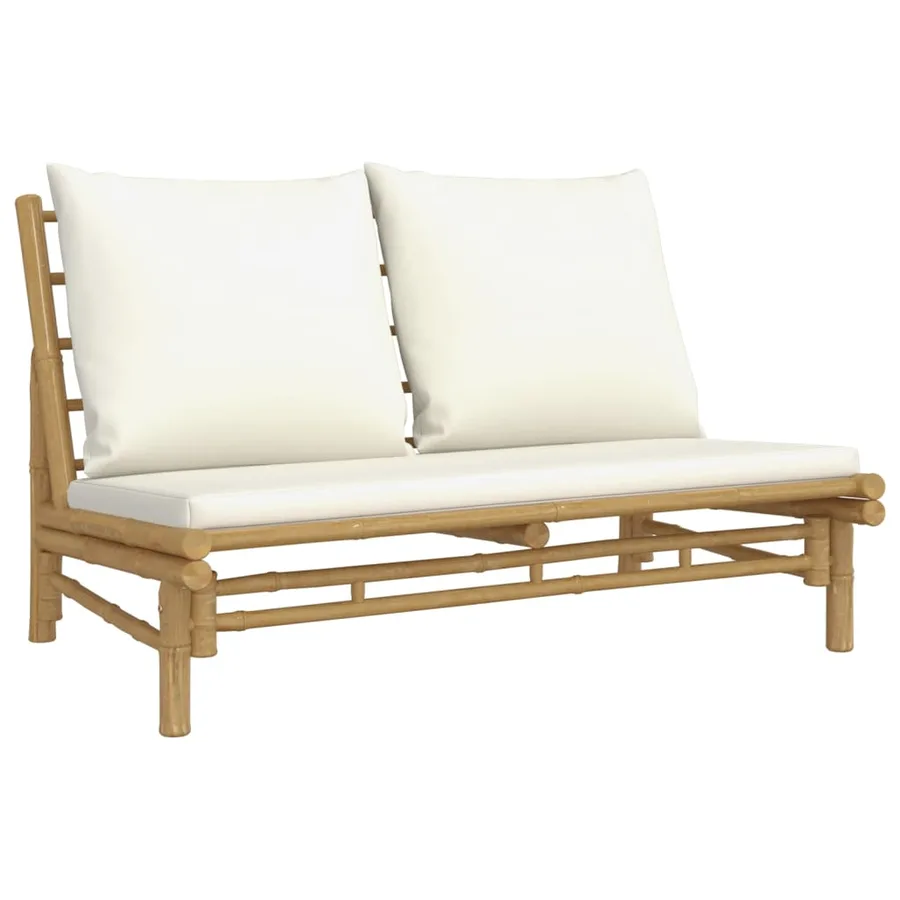 Salon de jardin 3 pcs avec coussins blanc crème bambou - 4
