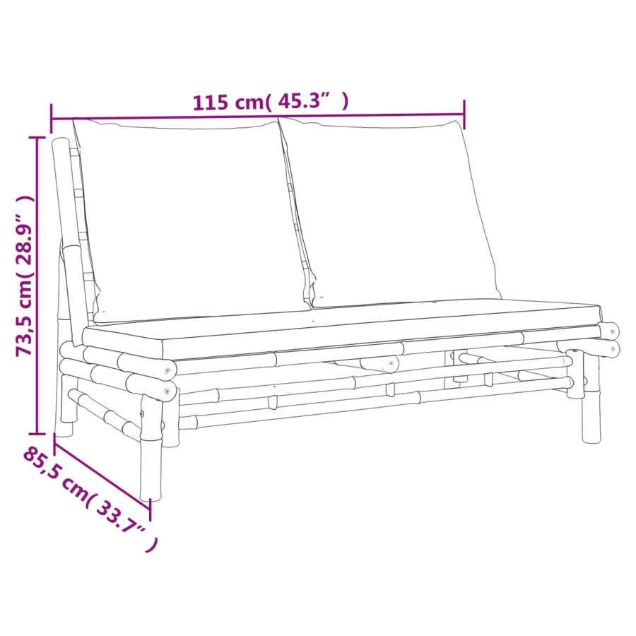 Salon de jardin 3 pcs avec coussins blanc crème bambou - 8