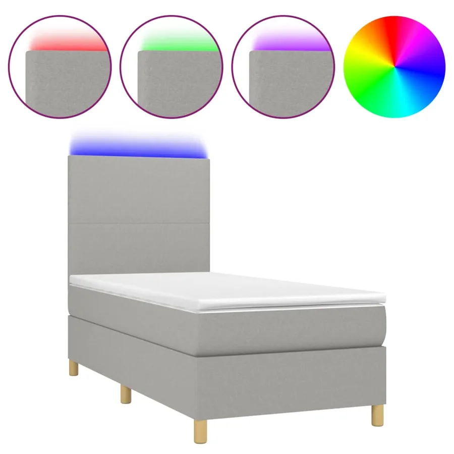 Sommier à lattes de lit avec matelas et LED Gris clair 90x190cm - 2