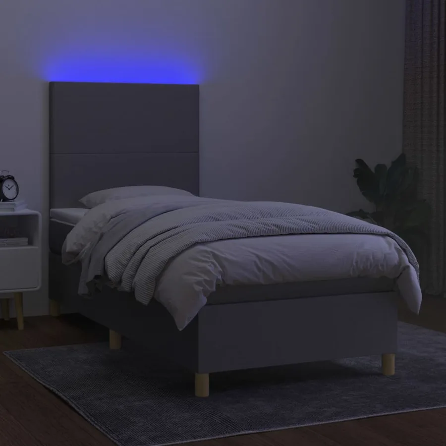 Sommier à lattes de lit avec matelas et LED Gris clair 90x190cm - 4
