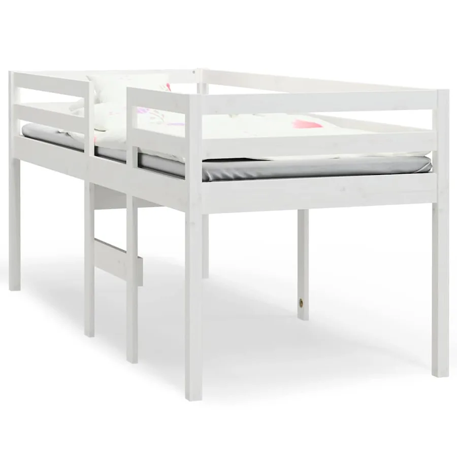 Lit haut sans matelas blanc 90x200 cm bois de pin massif - 2