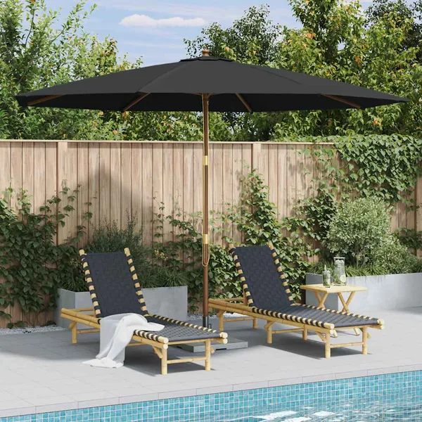 Parasol d'extérieur avec mât en bois 350 cm Anthracite