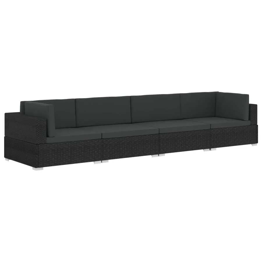 Salon de jardin 4 pcs avec coussins résine tressée noir - 2