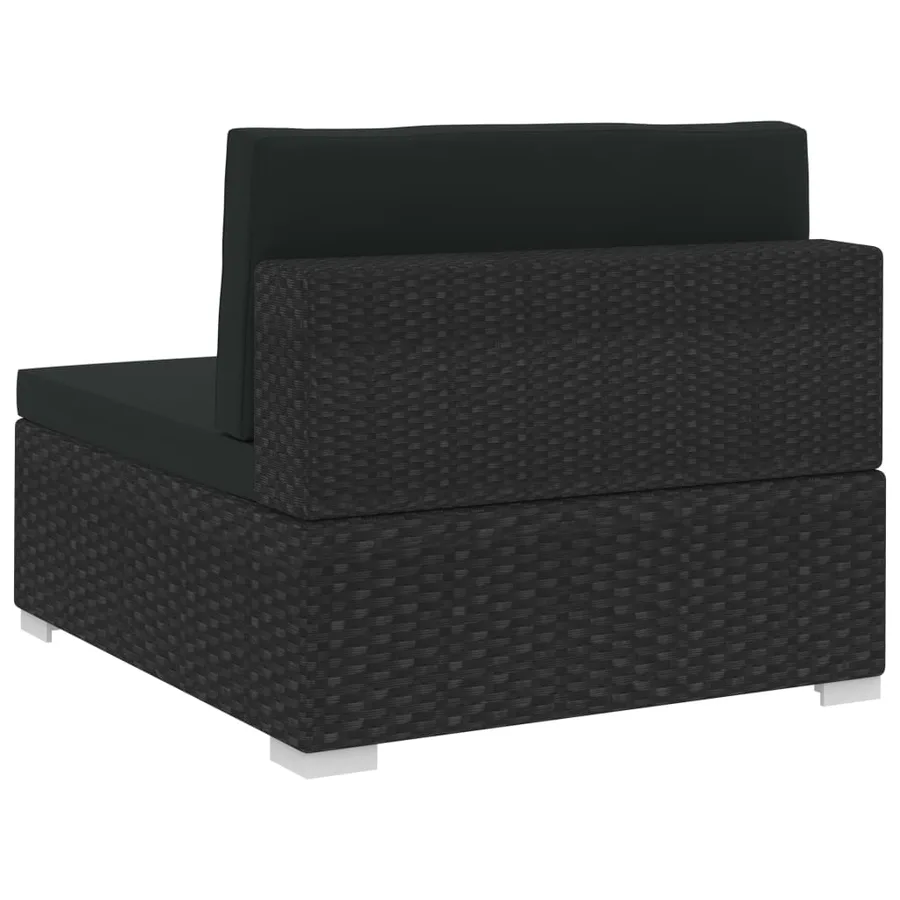Salon de jardin 4 pcs avec coussins résine tressée noir - 9