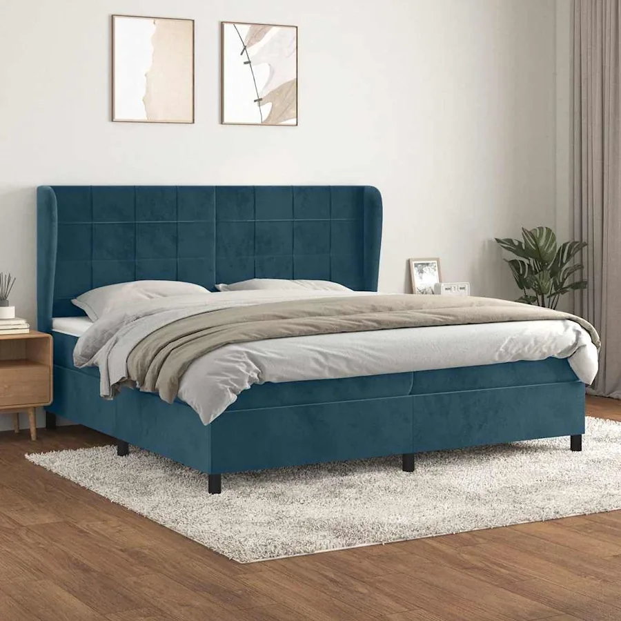 Sommier à lattes de lit et matelas Bleu foncé 200x200cm Velours