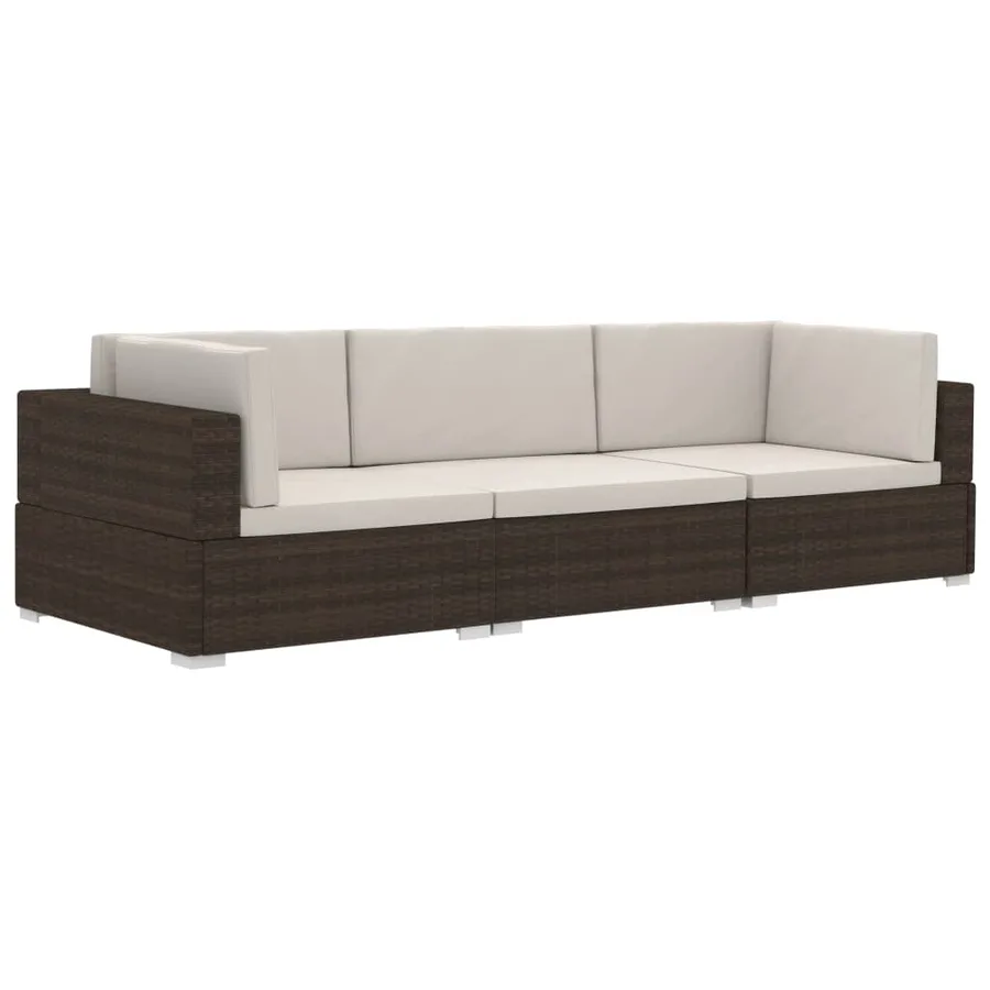 Salon de jardin 3 pcs avec coussins Résine tressée Marron - 2