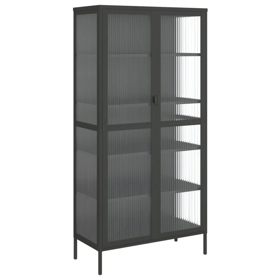 Buffet haut noir 85x40x180 cm verre et acier - 2