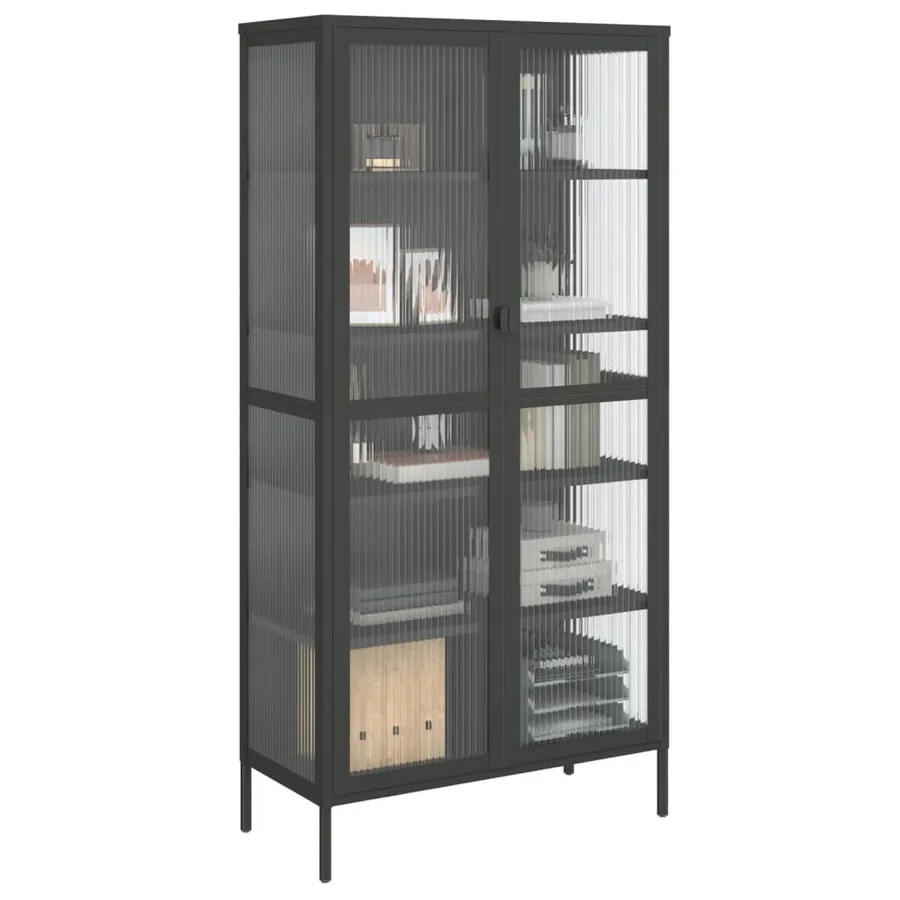 Buffet haut noir 85x40x180 cm verre et acier - 4