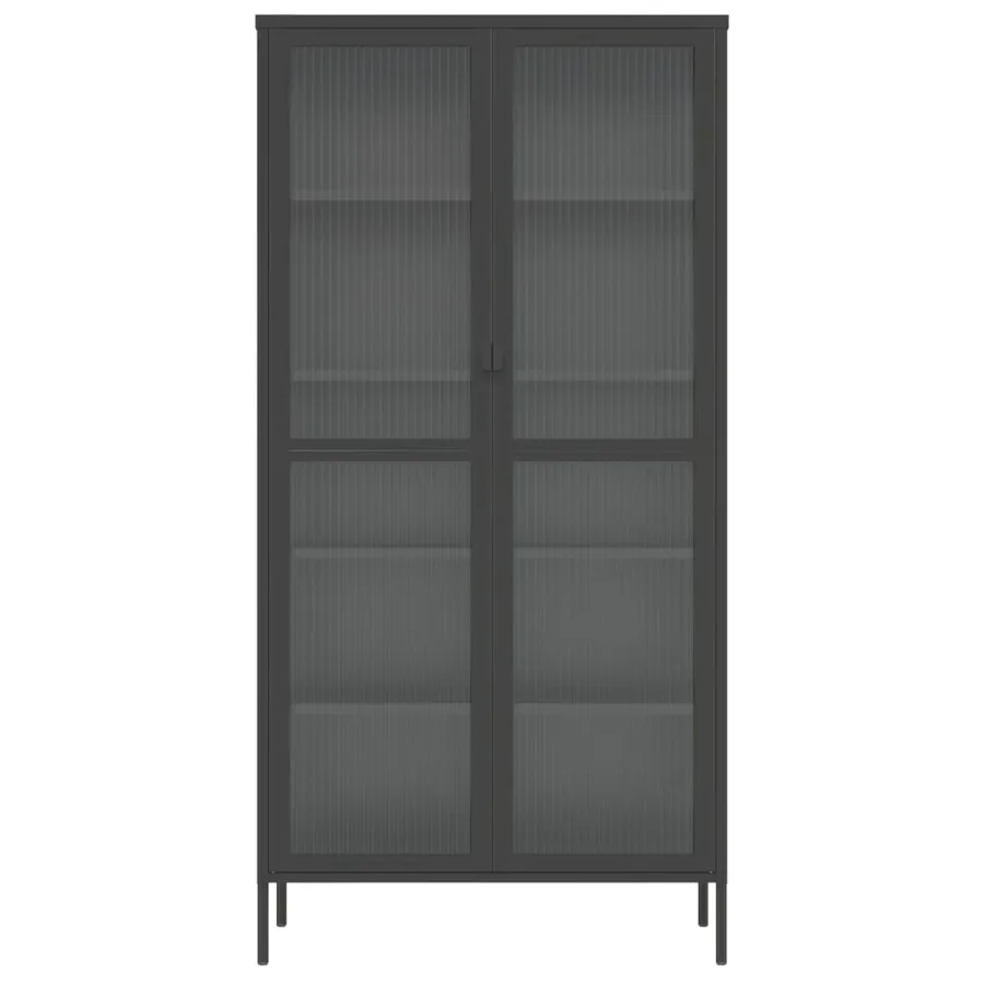 Buffet haut noir 85x40x180 cm verre et acier - 6
