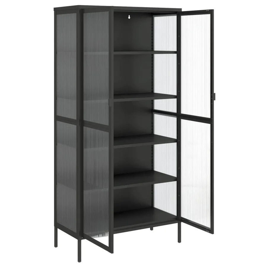 Buffet haut noir 85x40x180 cm verre et acier - 8