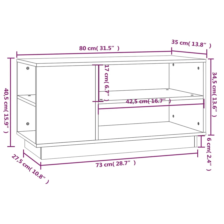 Meuble TV Marron miel 80x35x40,5 cm Bois de pin massif - 9