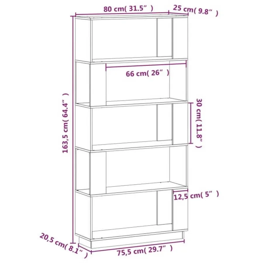 Bibliothèque/Séparateur de pièce 80x25x163,5 cm Pin solide - 8