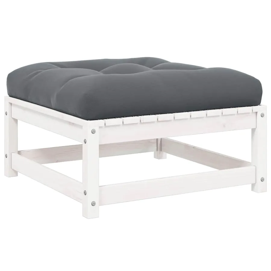 Repose-pied de jardin avec coussin Blanc Bois de pin massif