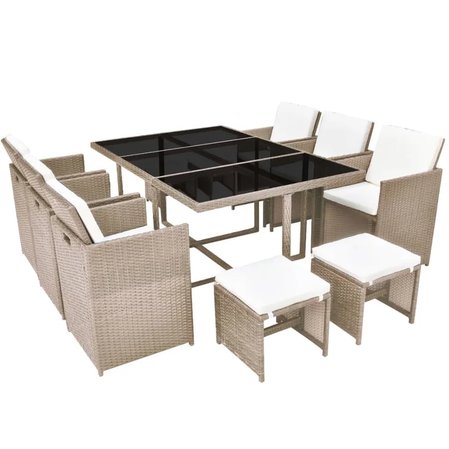 Ensemble à manger d’extérieur et coussins 11 pcs Résine tressée - 2