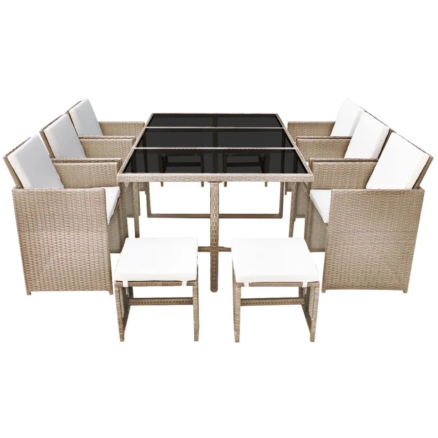 Ensemble à manger d’extérieur et coussins 11 pcs Résine tressée - 3
