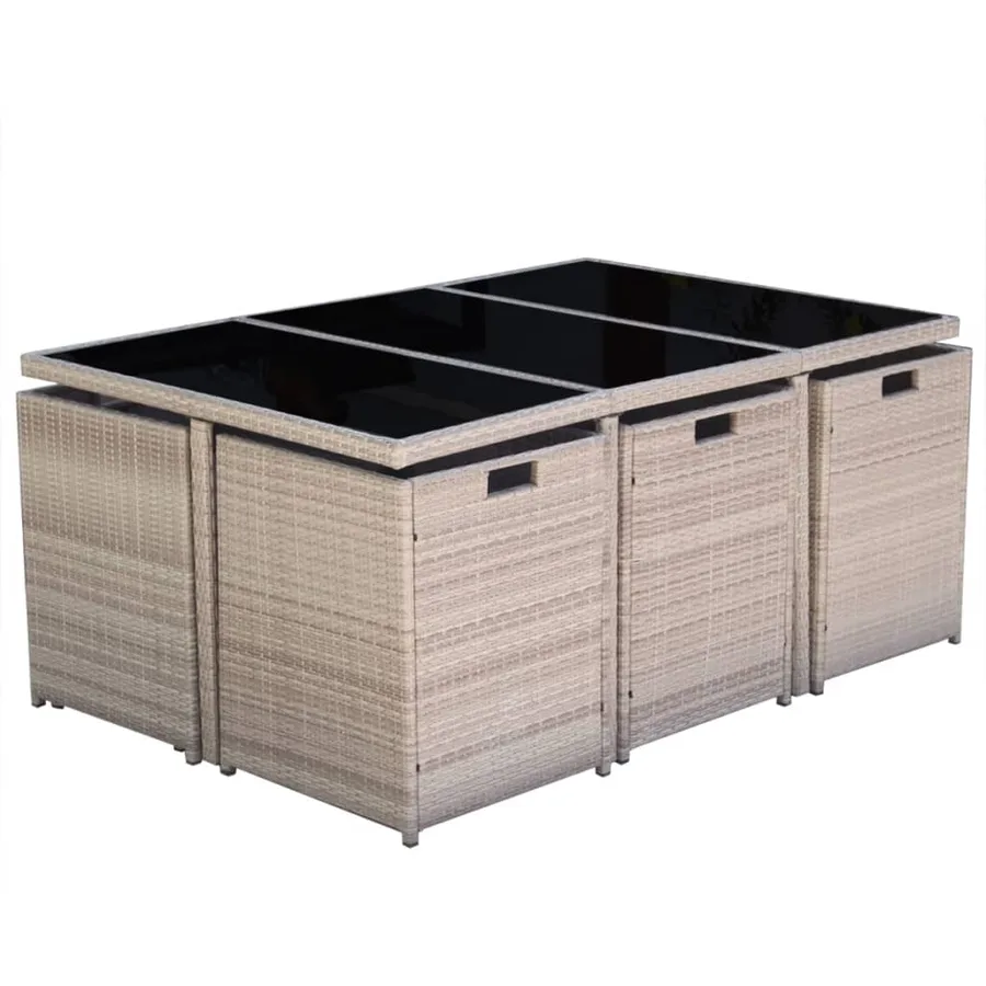 Ensemble à manger d’extérieur et coussins 11 pcs Résine tressée - 4