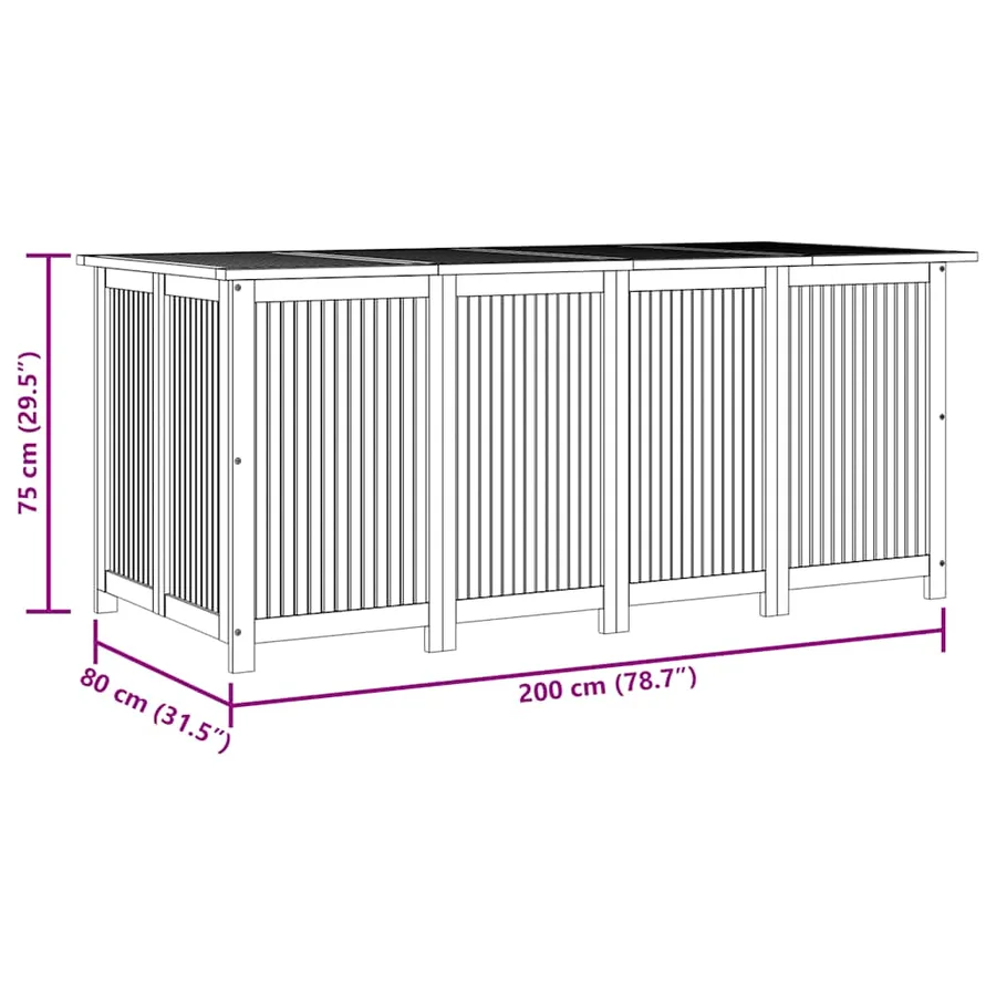Boîte de rangement de jardin 200x80x75 cm bois massif d'acacia - 11