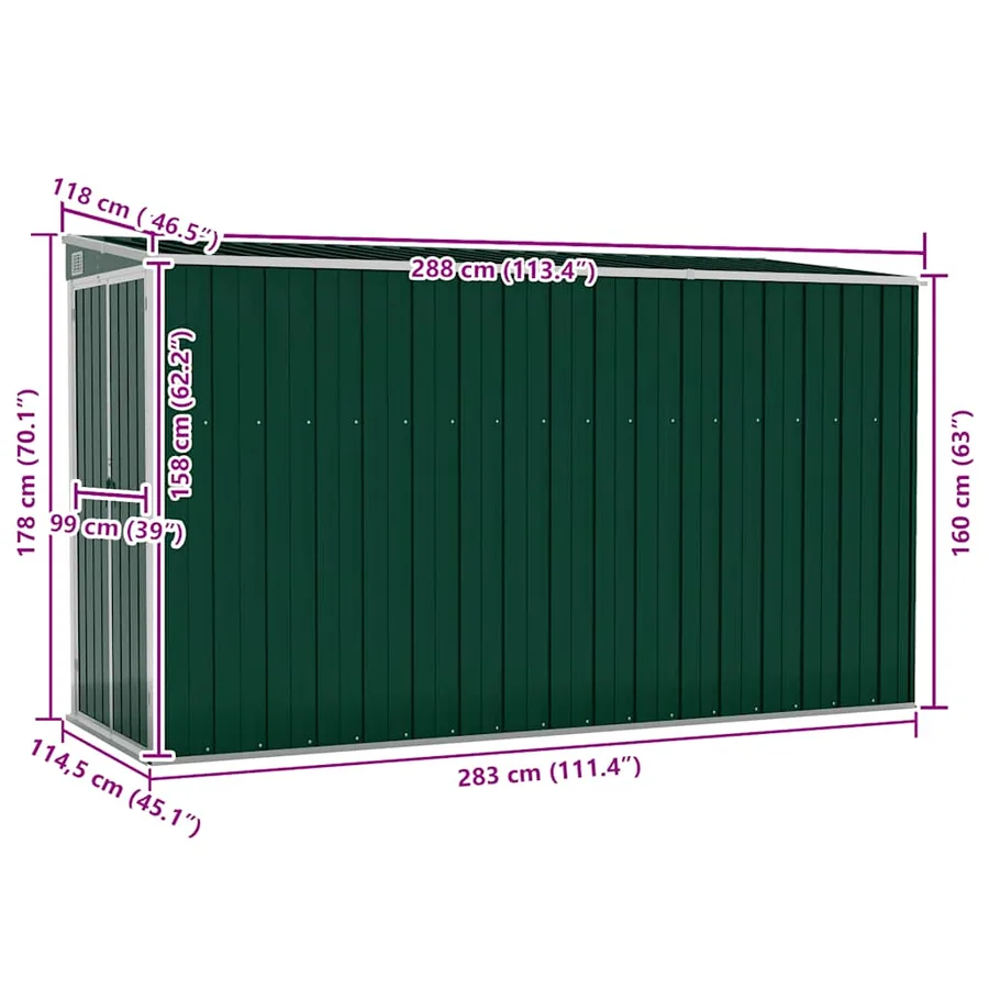 Abri de jardin mural Vert 118x288x178 cm Métal galvanisé - 7