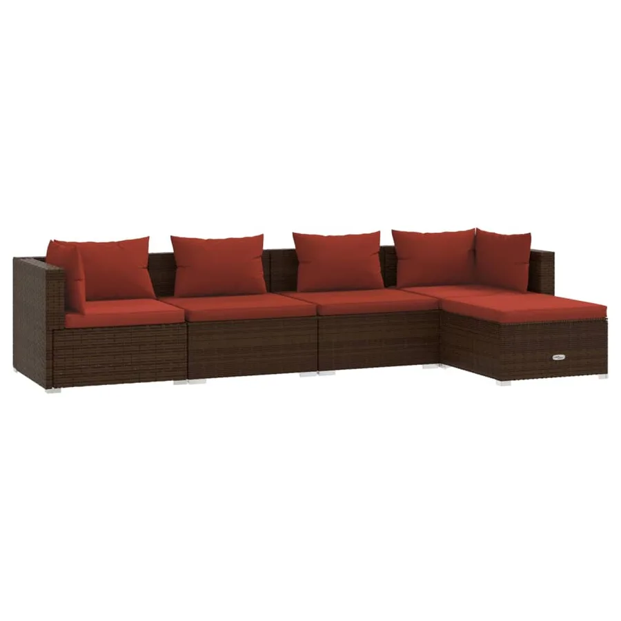 Salon de jardin 5 pcs avec coussins résine tressée marron - 2