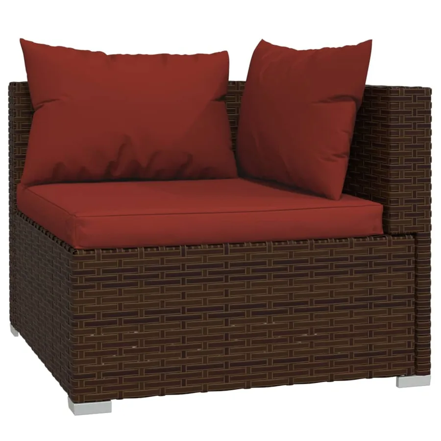 Salon de jardin 5 pcs avec coussins résine tressée marron - 3