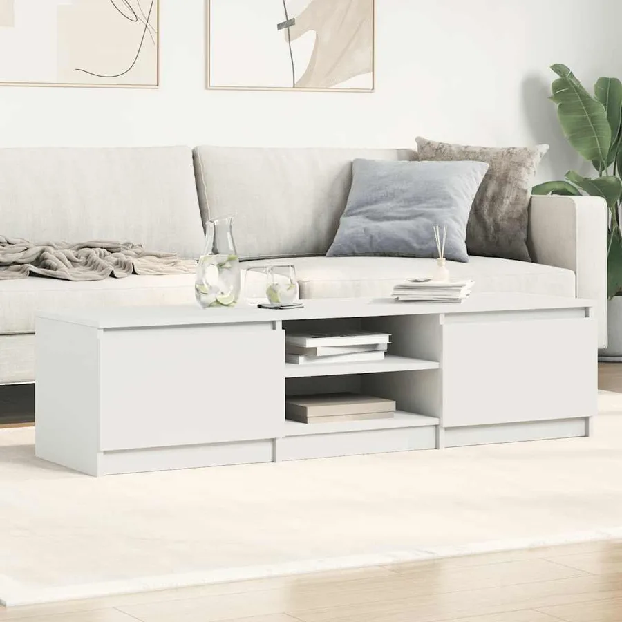 Meuble TV Blanc 140x40x35,5 cm Bois d'ingénierie - 3