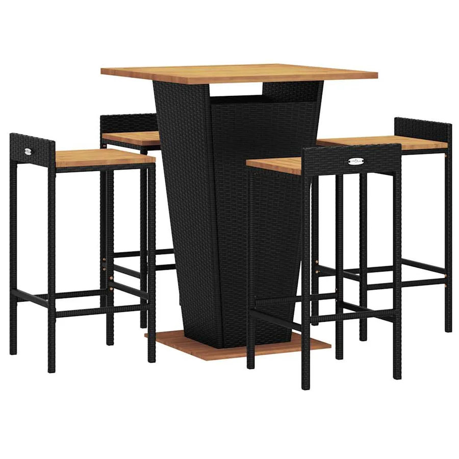 Ensemble de bar jardin 5 pcs noir poly rotin/bois massif acacia - 3