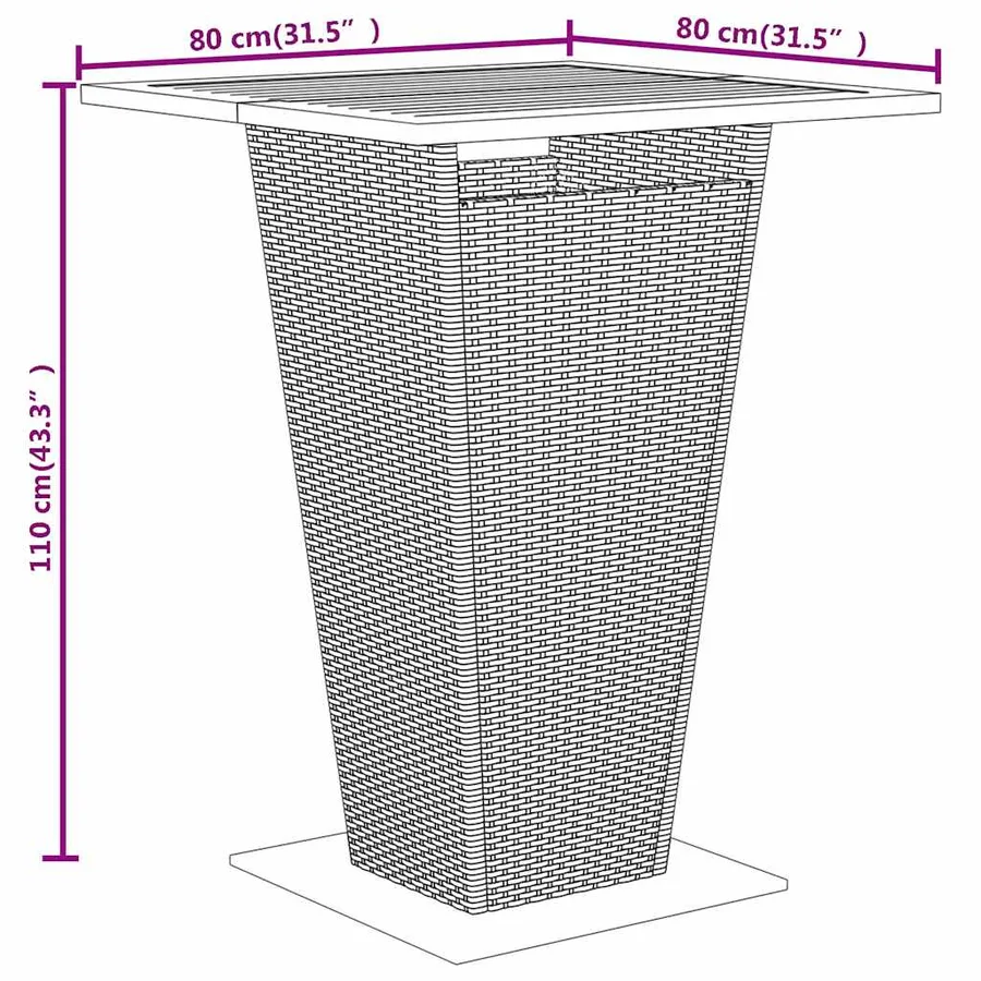 Ensemble de bar jardin 5 pcs noir poly rotin/bois massif acacia - 8