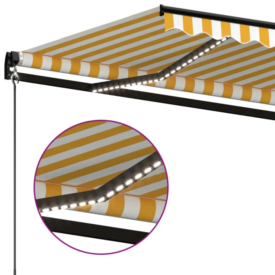 Auvent manuel rétractable avec LED 400x350 cm Jaune et blanc - 5