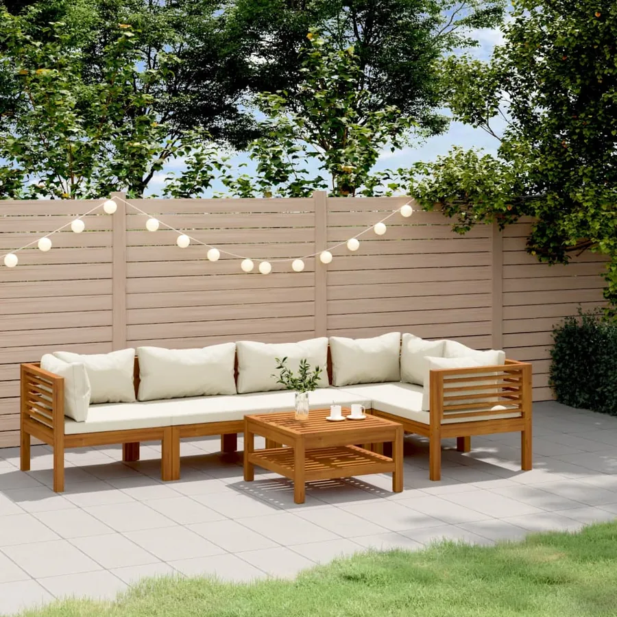 Salon de jardin 6 pcs avec coussin crème Bois d'acacia solide