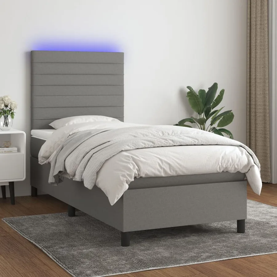 Sommier à lattes de lit et matelas et LED Gris foncé 100x200 cm