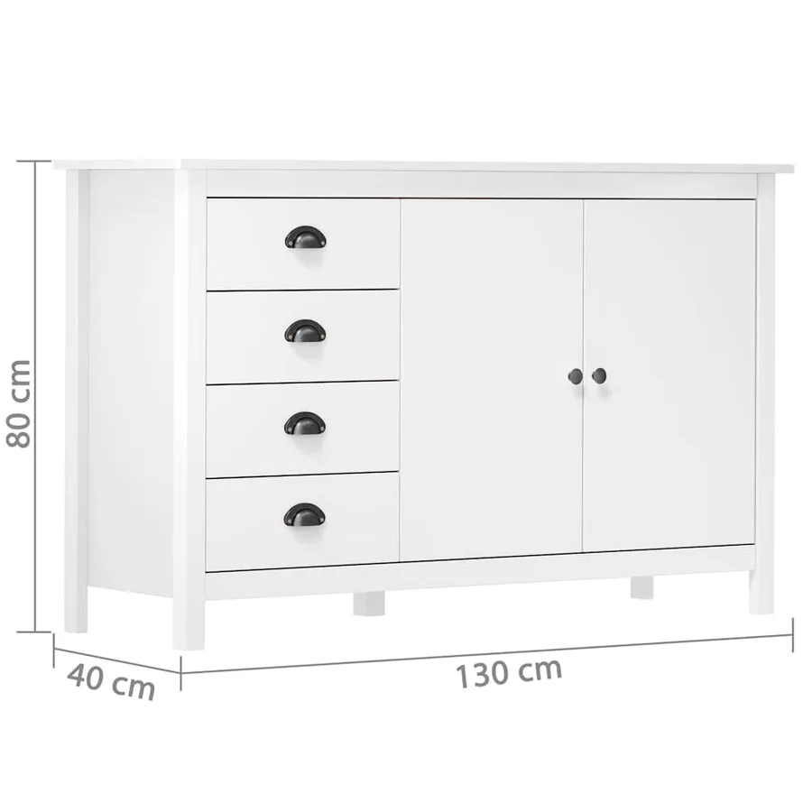 Buffet Hill Blanc 130x40x80 cm Bois de pin solide - 4